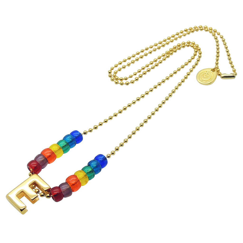 Dana Levy Initial Alphabet Charm Rainbow Candy Ball Chain Necklace - Letter E