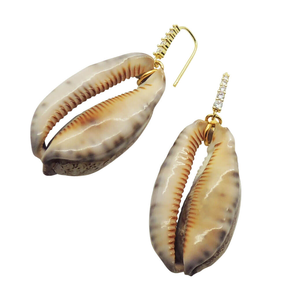 Dana Levy Tiger Cowrie Shell Charm Diamante Earrings