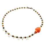 Dana Levy Destination: Sicilia Mother of Pearl Shell Gemstone Bead Necklace with Tiger Eye Gemstone Beads.
