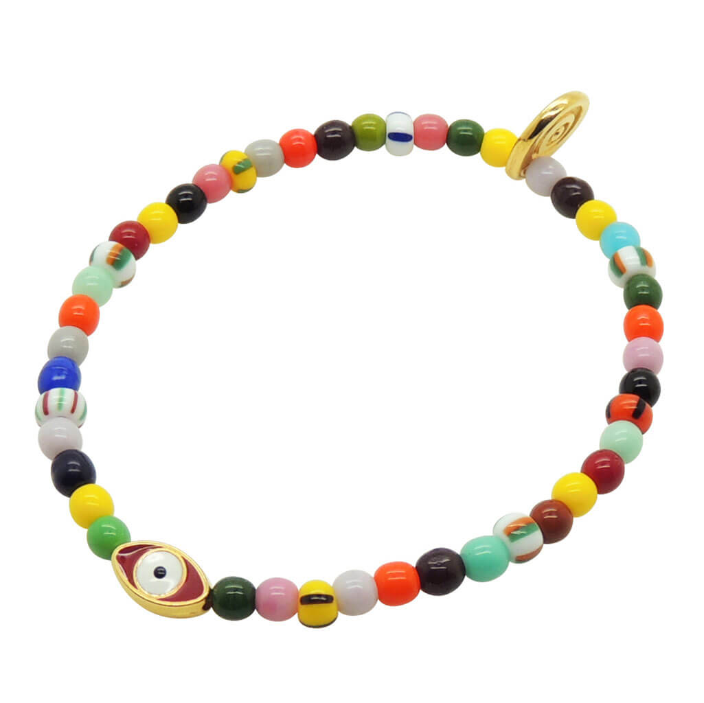 Dana Levy Enamel Evil Eye Amulet Balagan Glass Bead Bracelet - Red