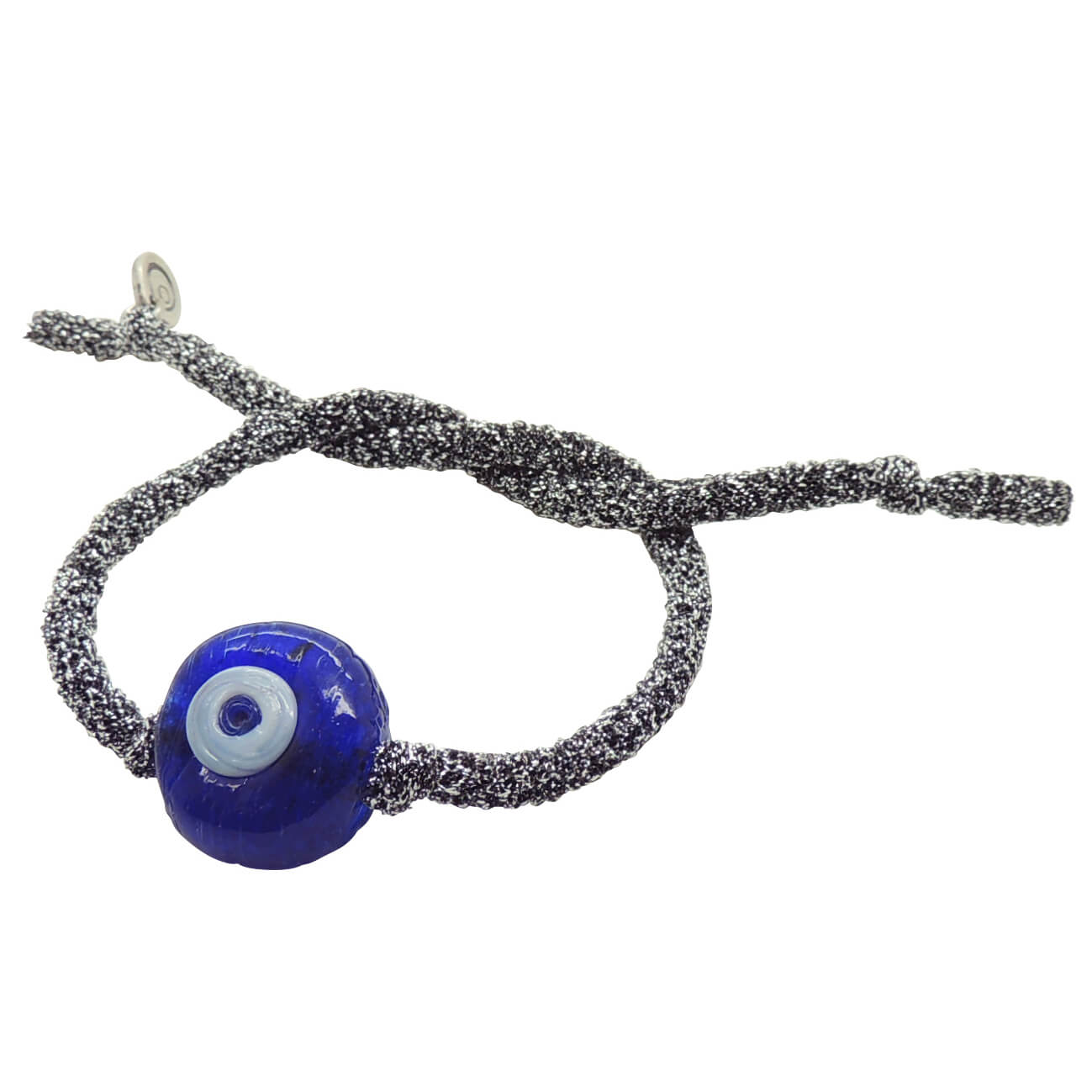 Dana Levy Large Evil Eye Nugget Glitter Cord Bracelet - Transparent Royal Blue Eye Silver Glitter Cord