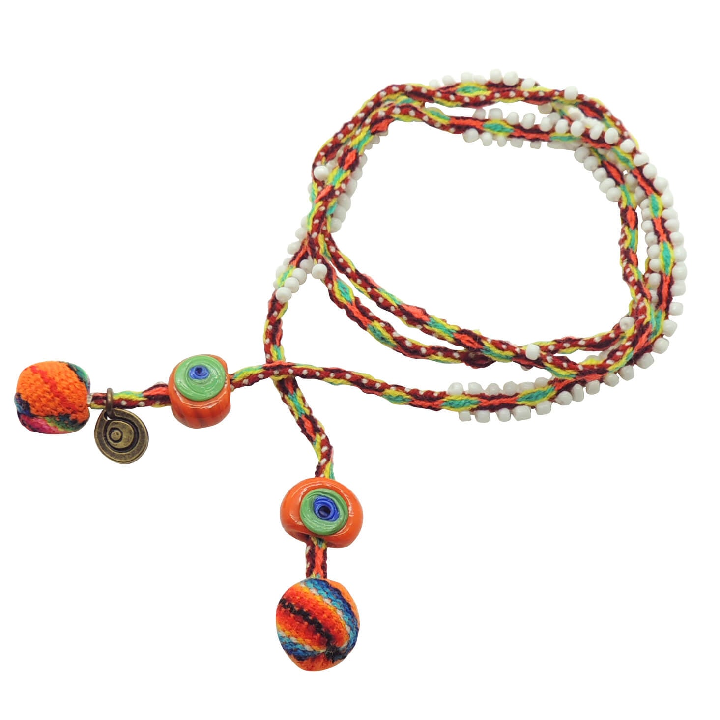 Dana Levy Evil Eye Nugget Lima Beaded Cord Wrap Bracelet - Orange Green Evil Eye Orange Mix