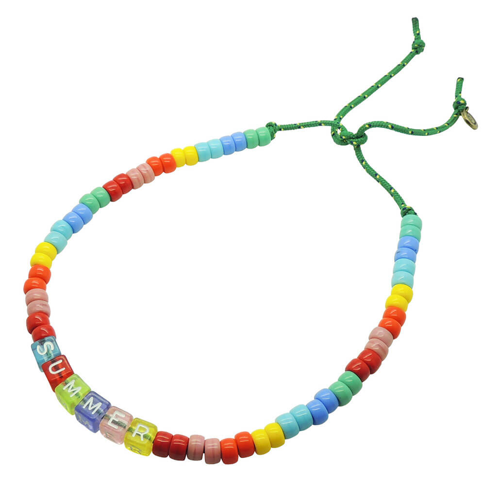 Dana Levy Maxi Personalised Alphabet Cube Rainbow Glass Bead Nautical Cord Necklace - Transparent Multicolour Mix Green Cord