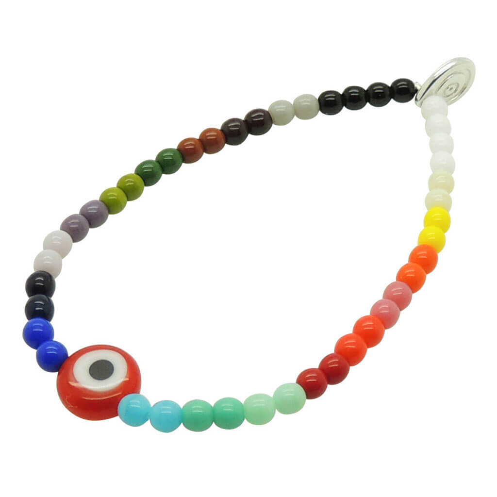 Dana Levy Evil Eye Charm Rainbow Glass Bead Bracelet - Red Evil Eye