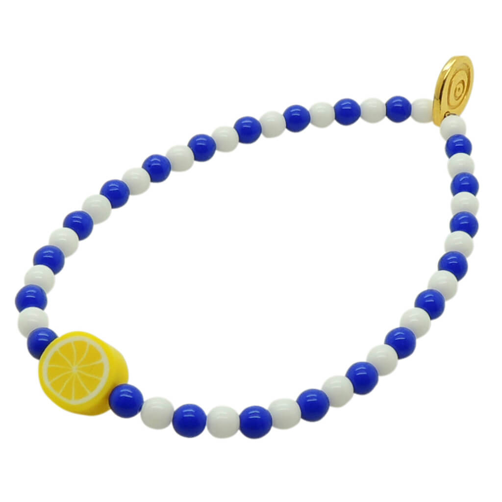 Dana Levy Sicilian Frutta Charm Two Tone Glass Bead Bracelet - Limone Lemon Charm Royal Blue White